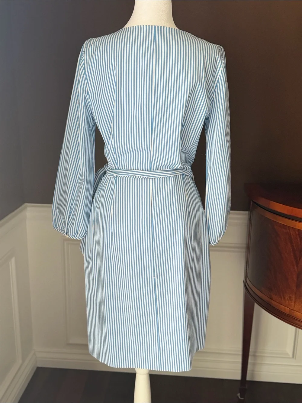 J Crew Blue/White Stripped Wrap Dress Cotton Poplin Size 2